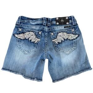 Miss Me Shorts Floral Angel Wings Blue Denim Size 28 JP6437H2 Embellished Pocket